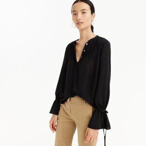 J. Crew Tie-Sleeve Top with Pintuck (GUC) – Medium, Black (Sheer)
